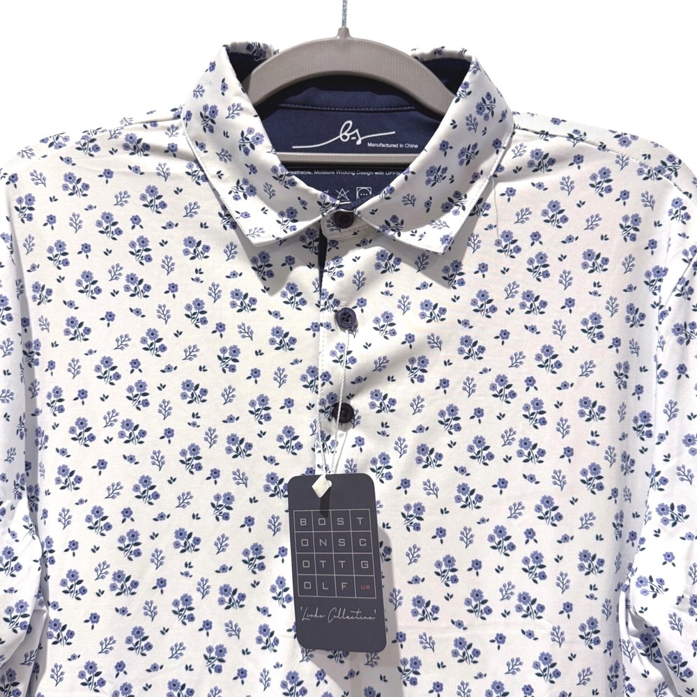 Boston Scott Golf Polo Shirt Mens Small Floral‎ Print Modern Fit Short Sleeve